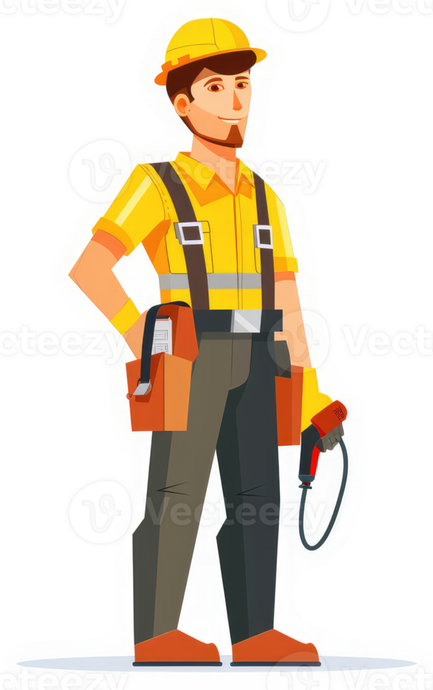 A skilled technician in bright yellow safety uniform, ready for work. png