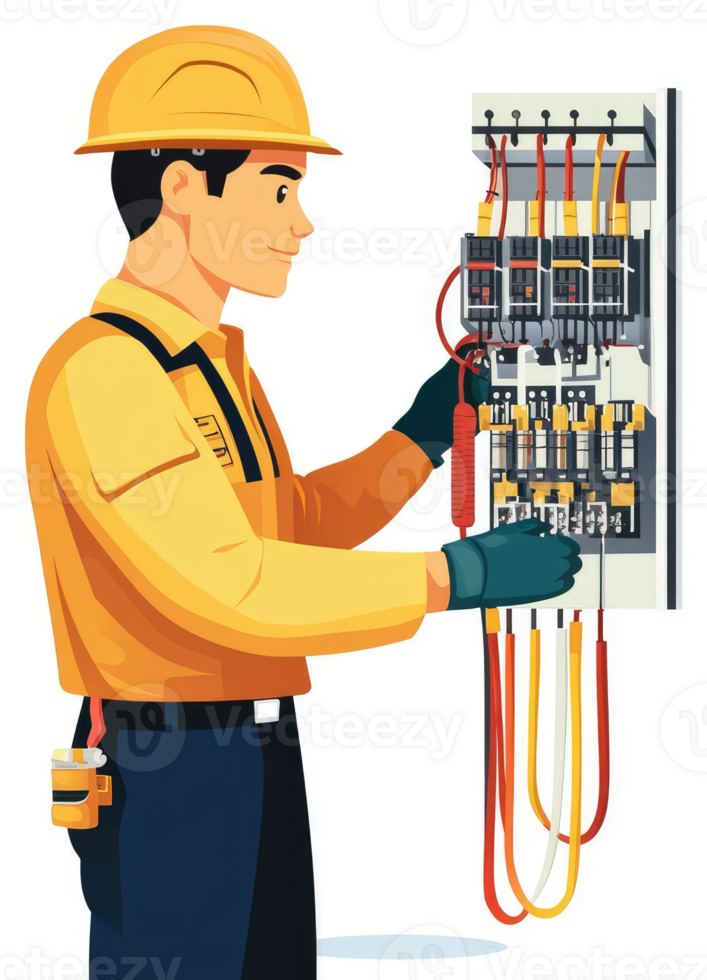 A qualified electrician working on an electrical panel. png