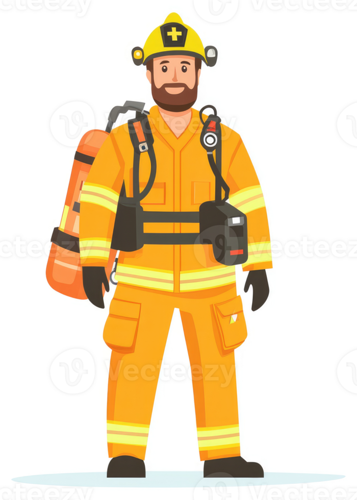 A firefighter in protective gear, ready for action. png