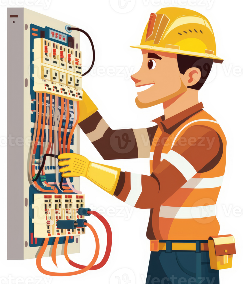An electrician working on an electrical panel. png