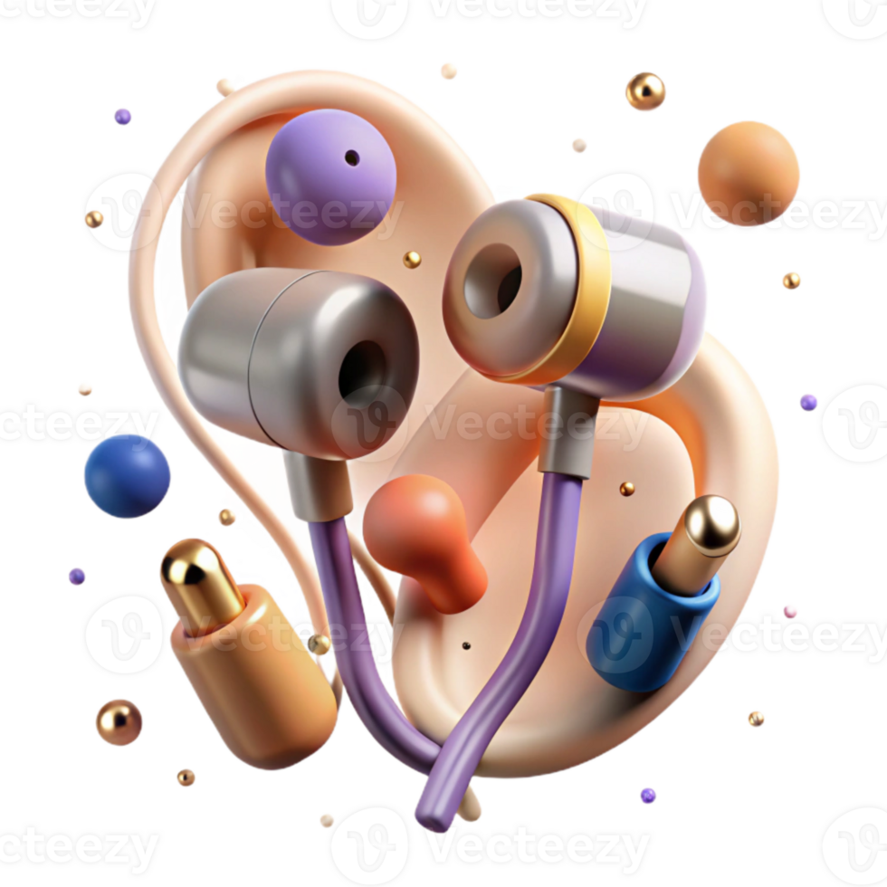impressive abstract Earbuds in Ear Design with Transparent Background high quality png
