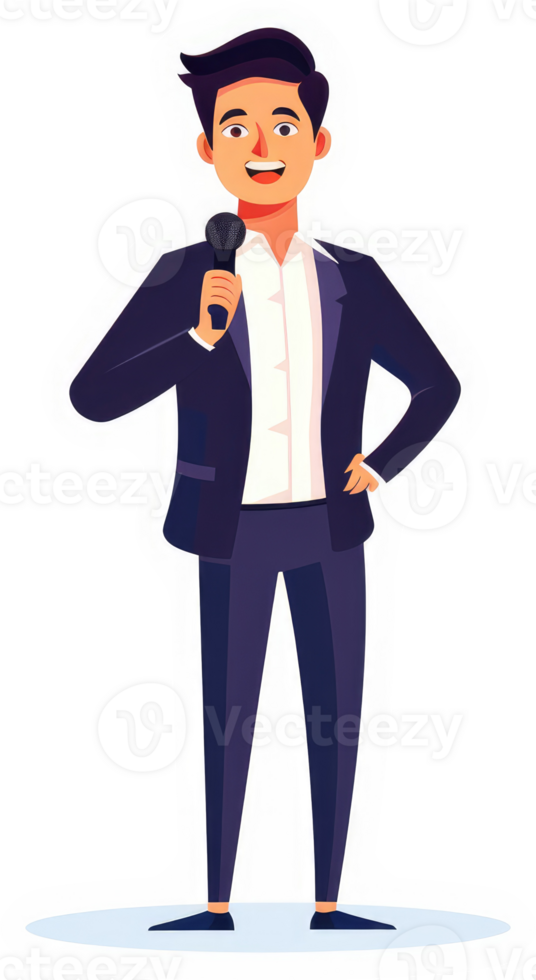 A man in a suit delivering a speech with a microphone. png