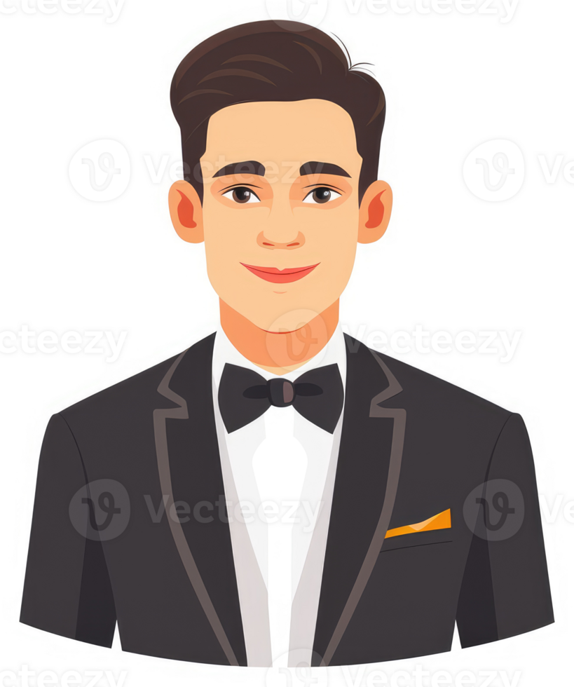 A smiling young man in a formal tuxedo. png