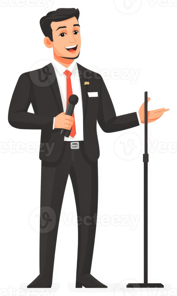 A man in a suit giving a presentation at a podium. png