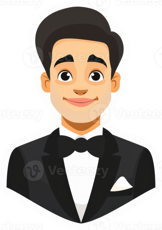 A smiling man in a formal black tuxedo. png