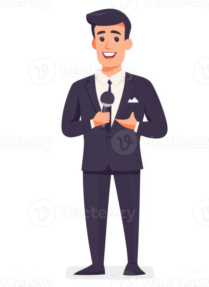 A businessman giving a presentation with a microphone. png