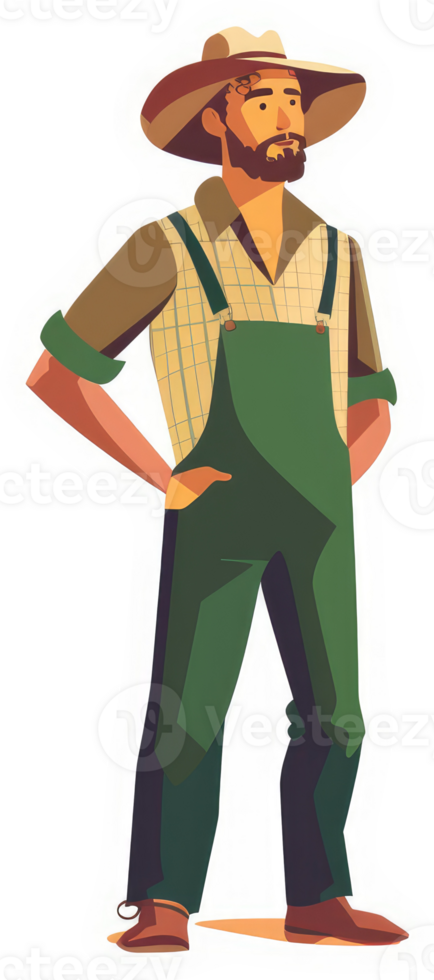 A farmer in traditional overalls and straw hat. png