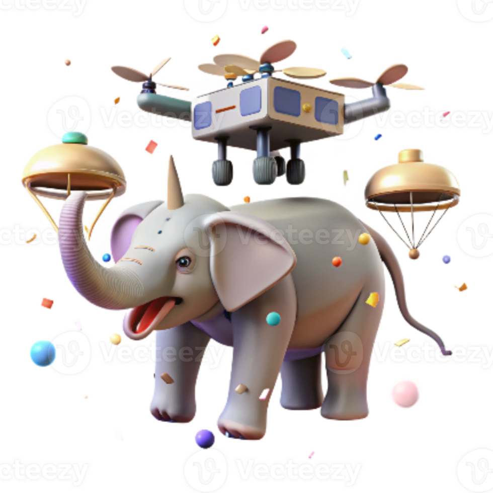 wonderful contemporary Drone Monitoring Elephant Herd Side View Transparent Background high resolution png