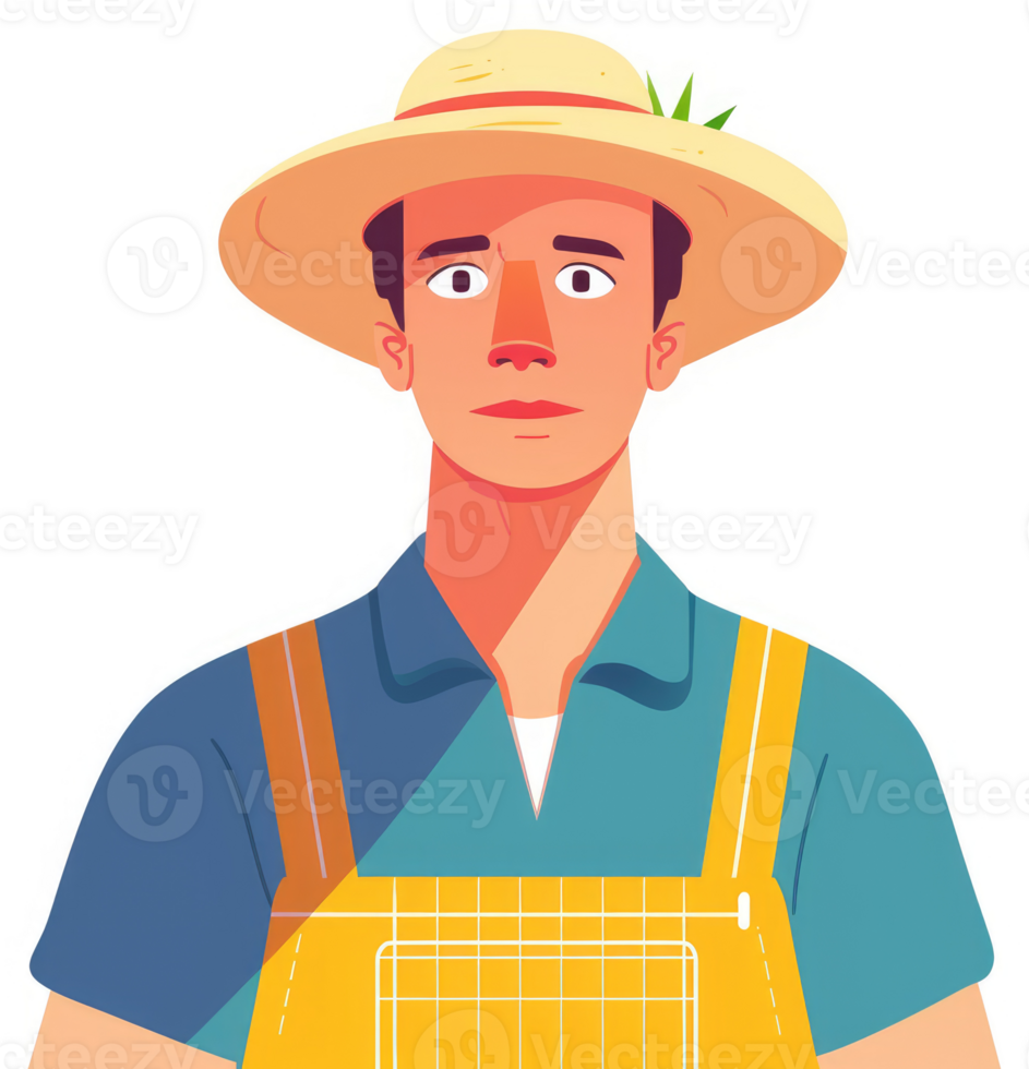 Illustration of a farmer wearing a straw hat and overalls. png