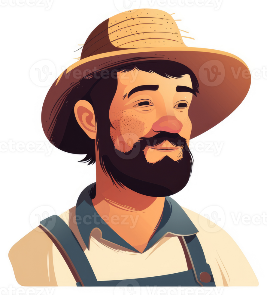 A stylized illustration of a farmer with a straw hat and beard. png