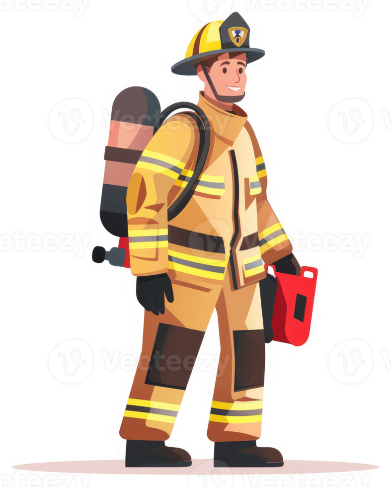 A smiling firefighter in protective gear. png