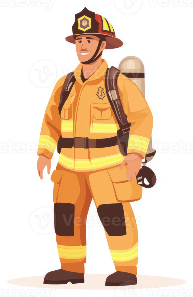 A firefighter in protective gear stands ready for action. png