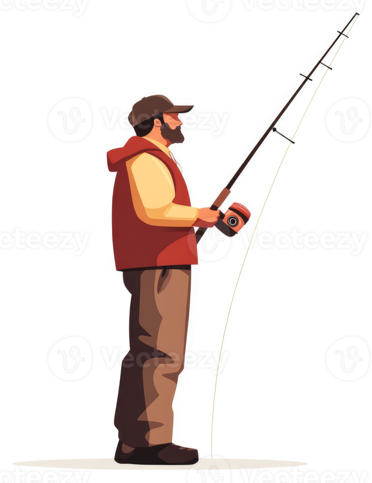 A man in profile, fishing with a rod. png