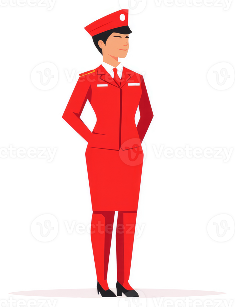 A woman in a red formal uniform. png