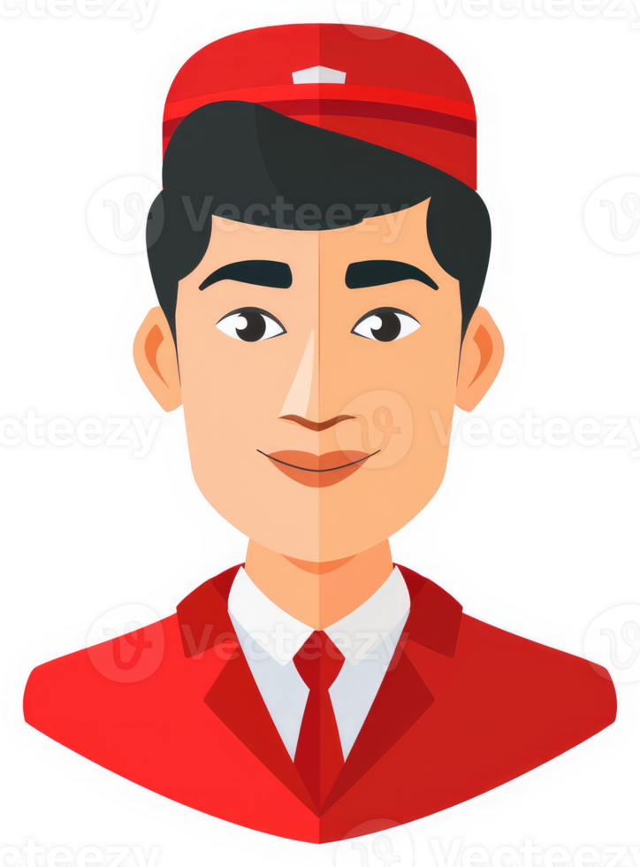 A friendly, cartoonish illustration of a person in a red uniform. png