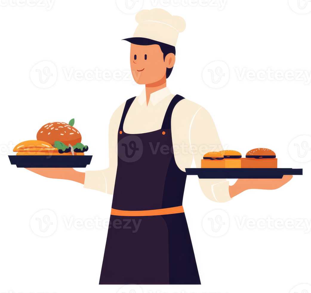 A chef serving delicious burgers on a tray. png