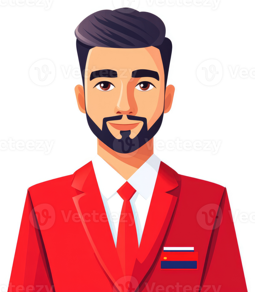 Cartoon illustration of a man in a red business suit. png