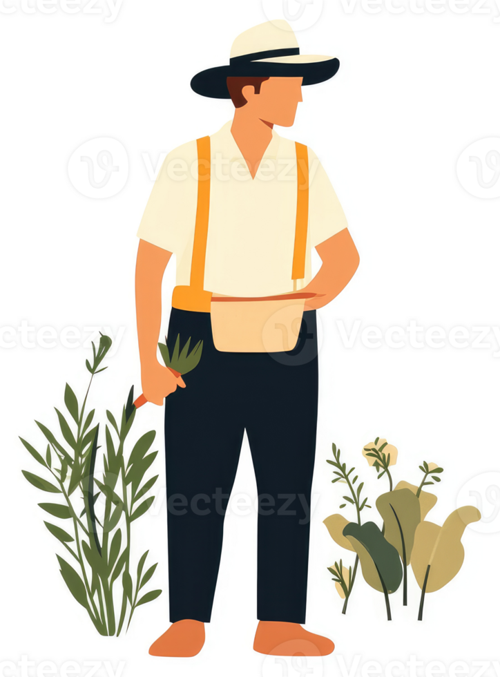 A farmer tending to their garden with care. png