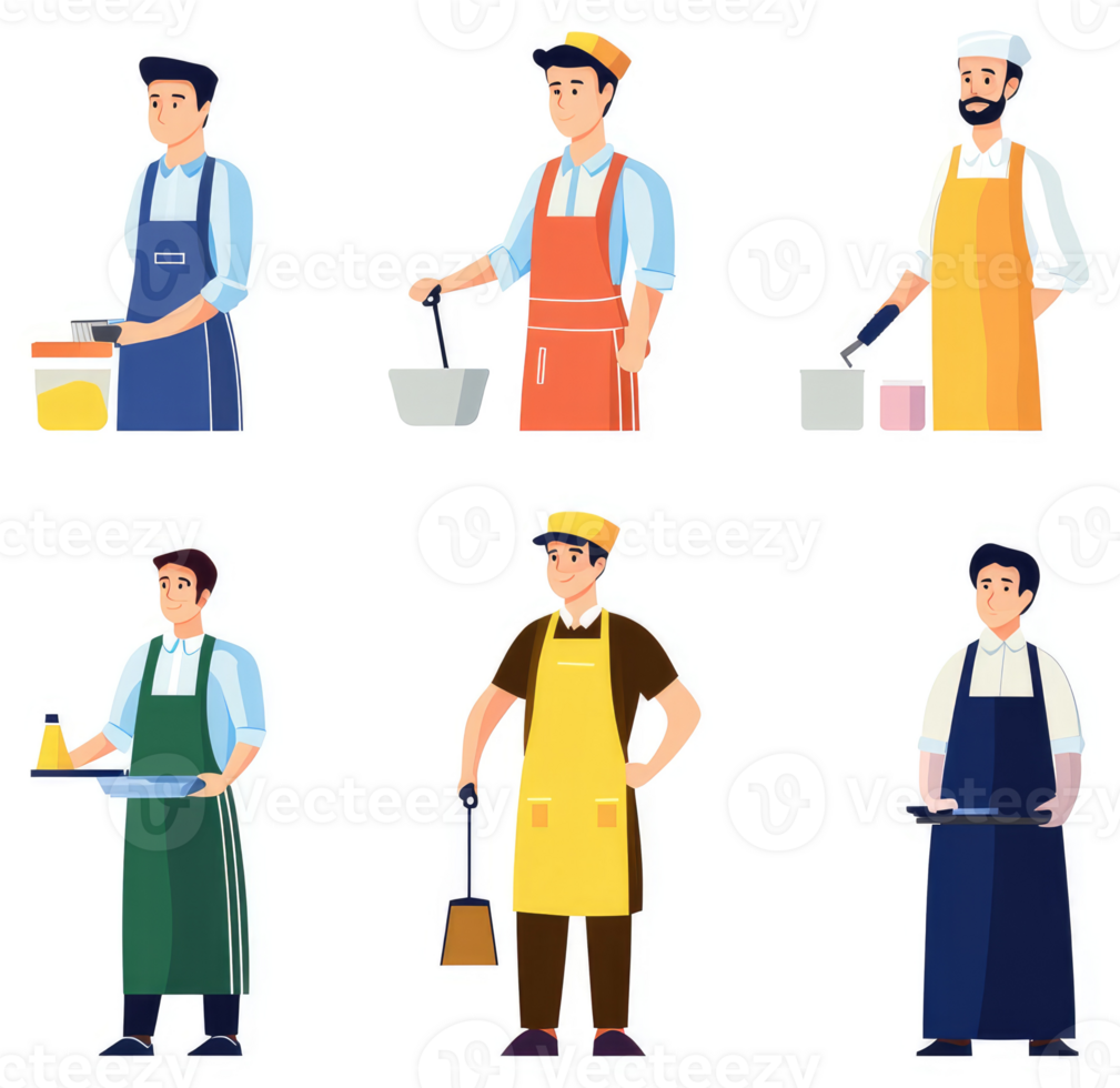 Diverse food service workers in various roles. png
