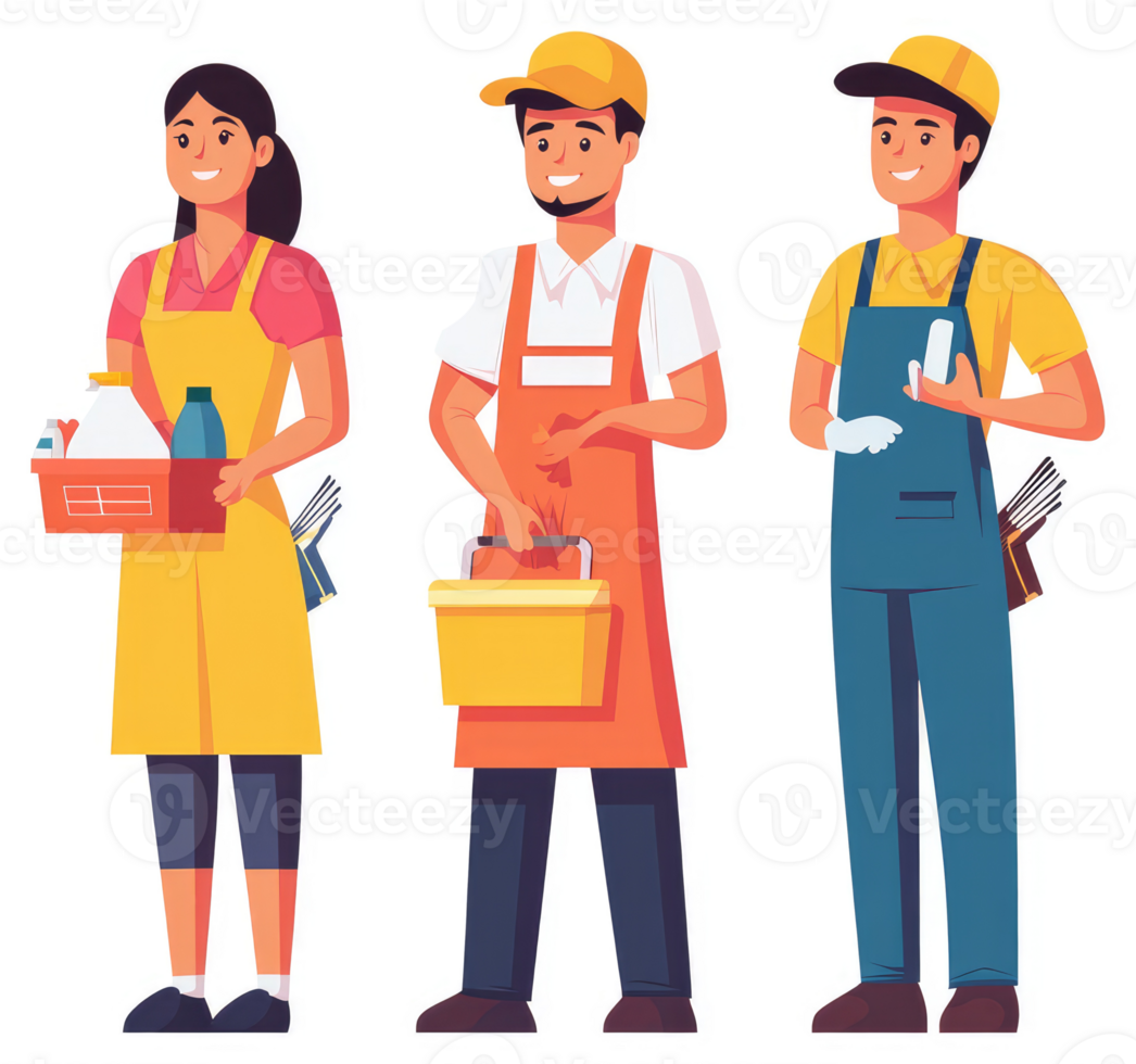 Diverse workforce in various service roles. png