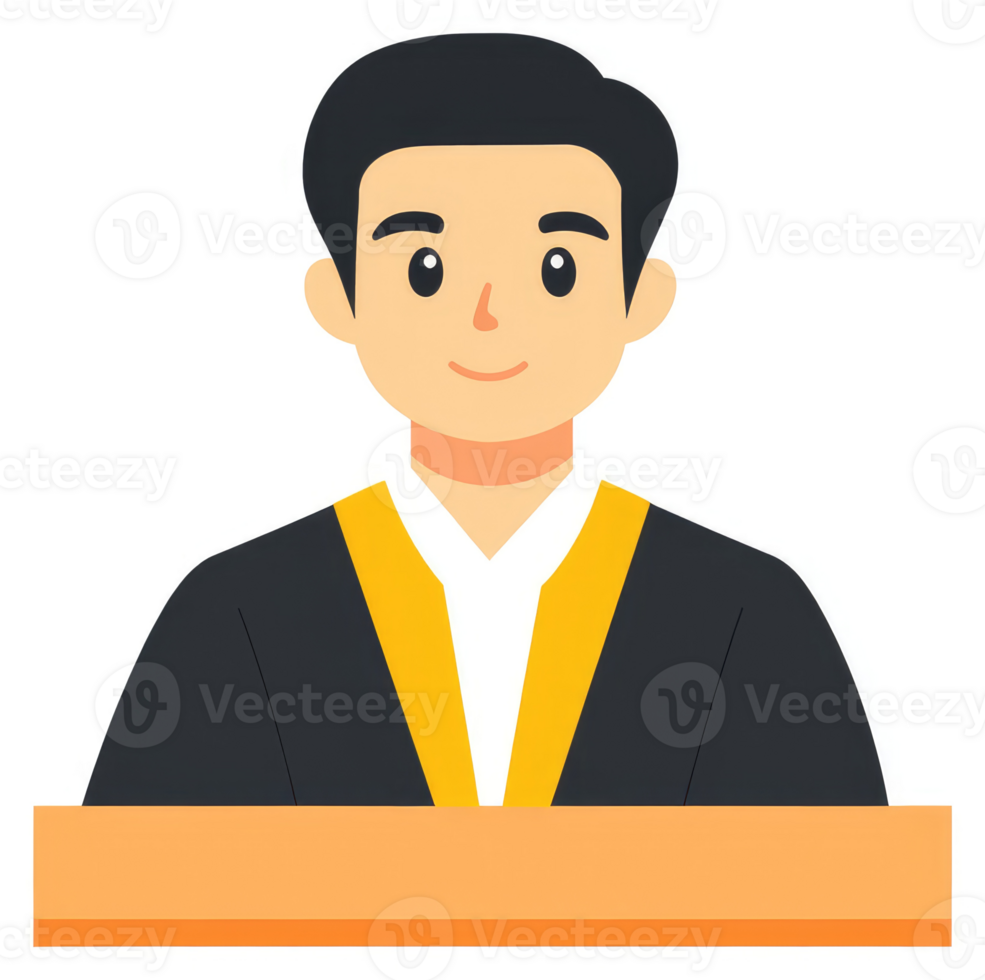 A cartoon illustration of a person in academic regalia. png