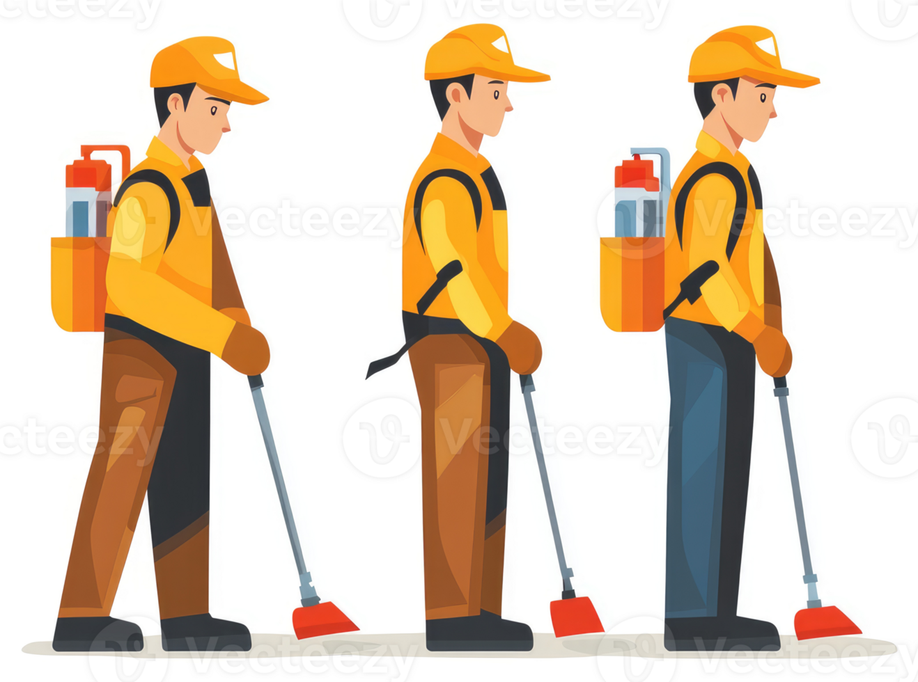 Pest control workers demonstrating proper pesticide application technique. png
