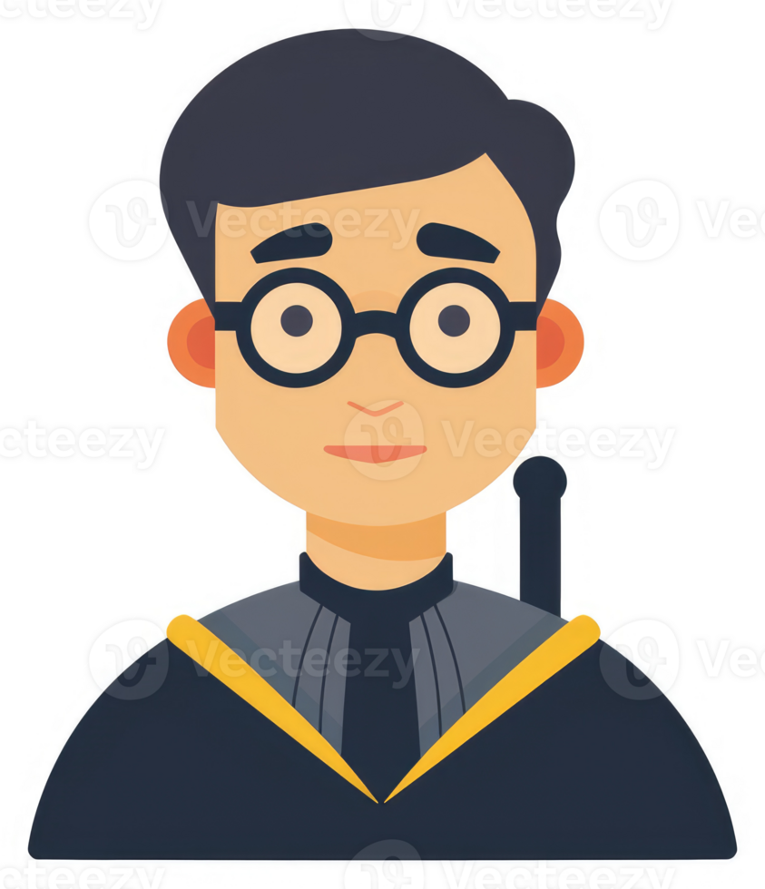 A stylized illustration of a graduate student wearing academic regalia. png