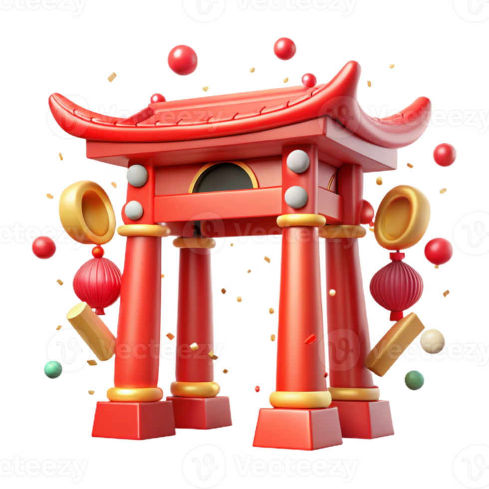 magnificent artistic Chinese Gate Cutout with Red Accents exclusive png
