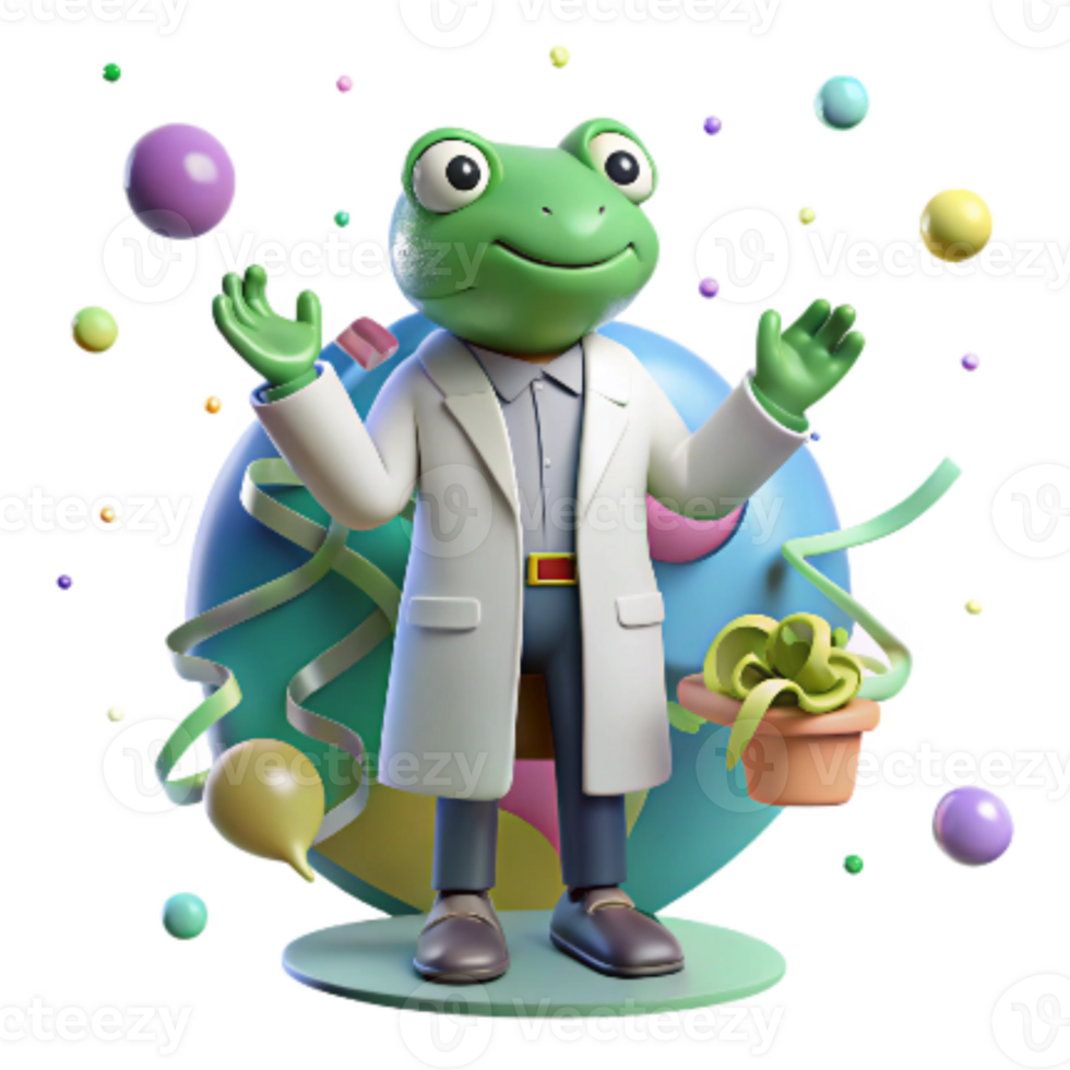 serene vintage Amphibian Research Scientist Cutout Isolated Person in Lab Coat high quality png
