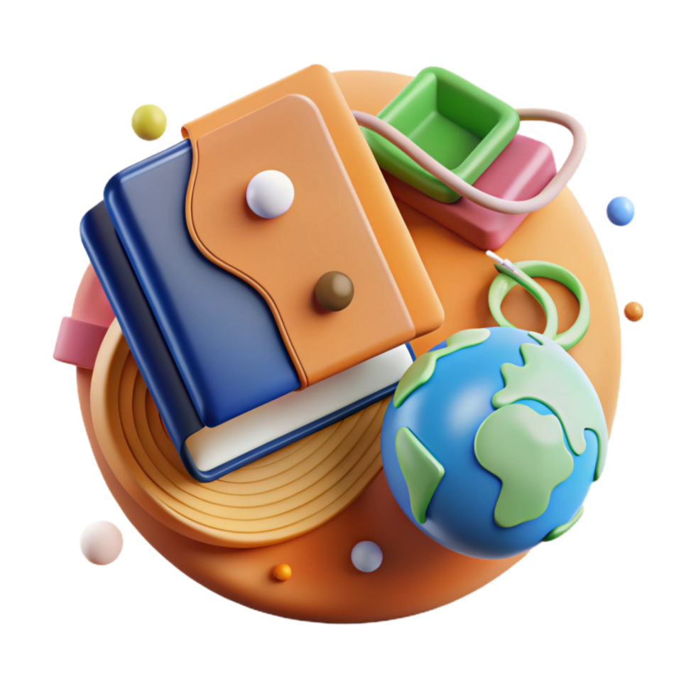 dramatic contemporary Environmental Education Icon with Book and Globe Isolated genuine png