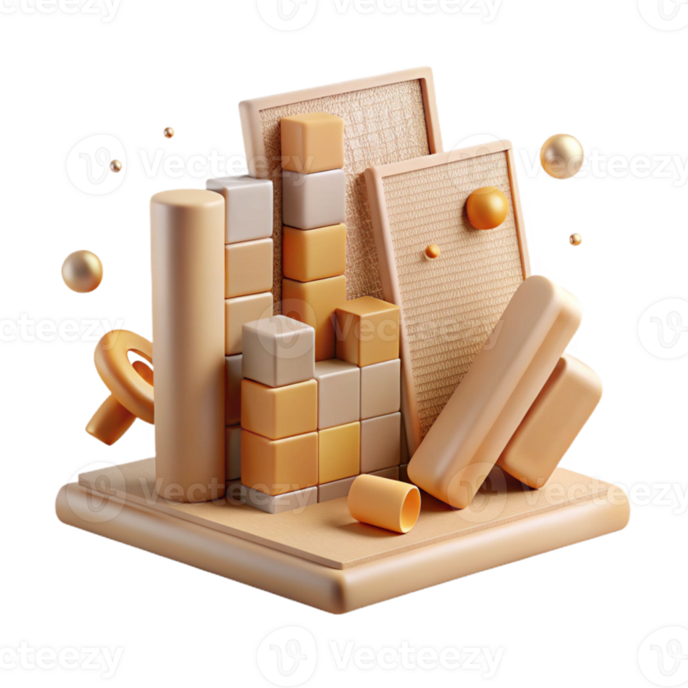 beautiful rustic Beige Renko Chart Element Isolated with Brick-like Blocks genuine png