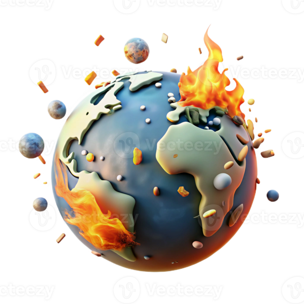 beautiful rustic Global Warming Earth on Fire Isolated original png