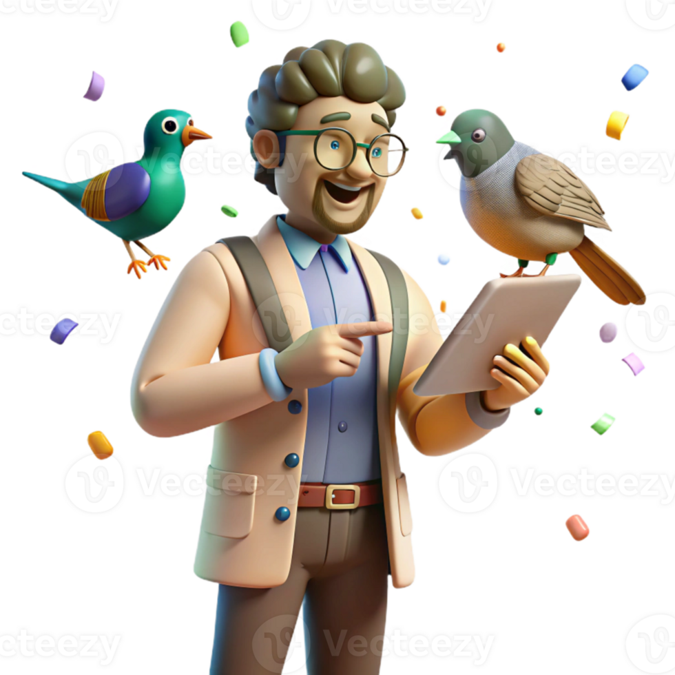 extraordinary minimalist Citizen Scientist Identifying Bird Species Transparent Background premium png