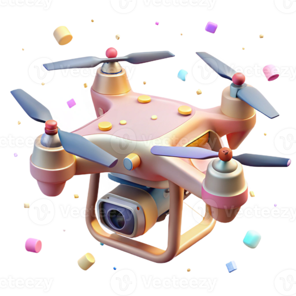 vibrant creative Drone with Camera Angled View Transparent Background detailed png