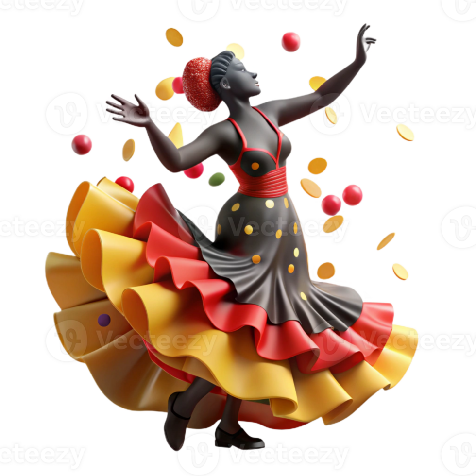 dramatic vintage Flamenco Dancer Silhouette Cutout on Transparent Background png