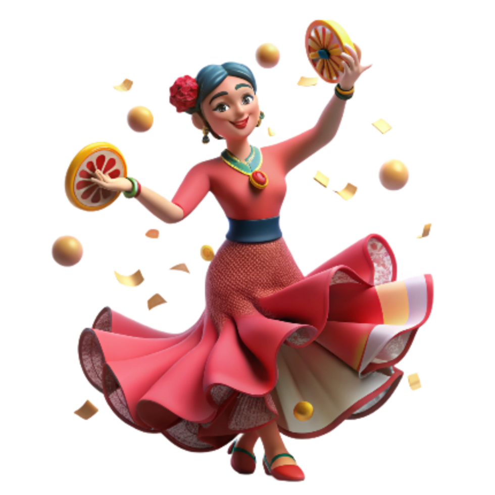 beautiful vintage Flamenco Dancer with Castanets Isolated Transparent Background detailed png