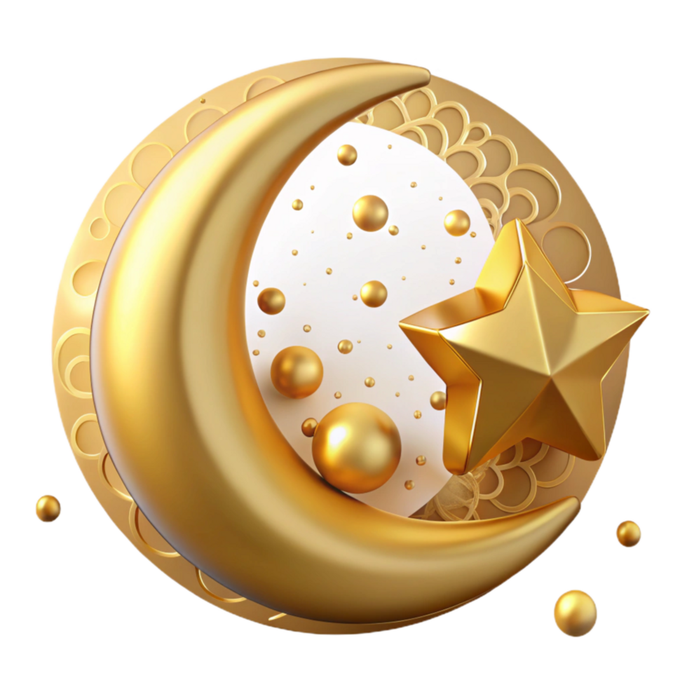 beautiful artistic Eid Mubarak Crescent Moon and Stars Isolated high resolution png
