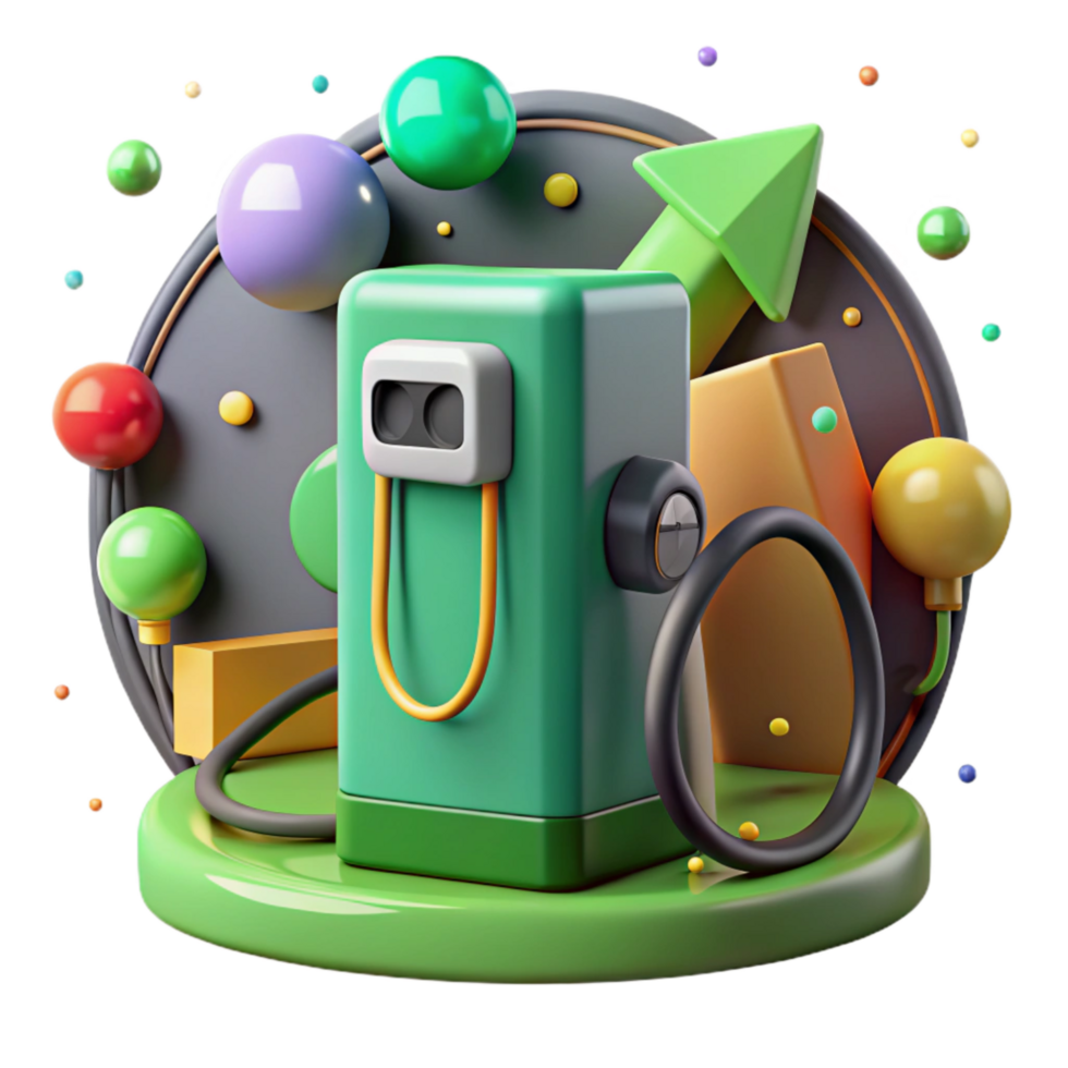 beautiful creative Electric Car Charging Cutout with Green Cable detailed png