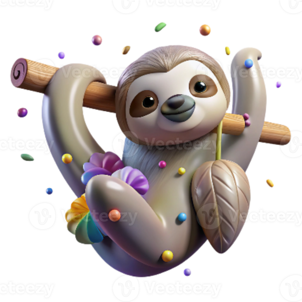 vibrant artistic Endangered Sloth Hanging From Dead Branch Isolated Dark Background high quality png