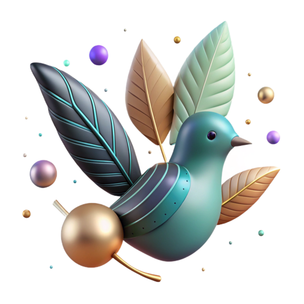 beautiful classic Bird Silhouette with Leaf Pattern Isolated Element authentic png
