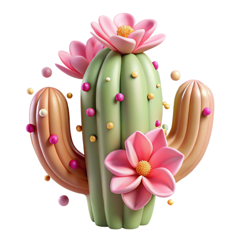 wonderful rustic Cactus with Pink Flowers Transparent Background high quality png