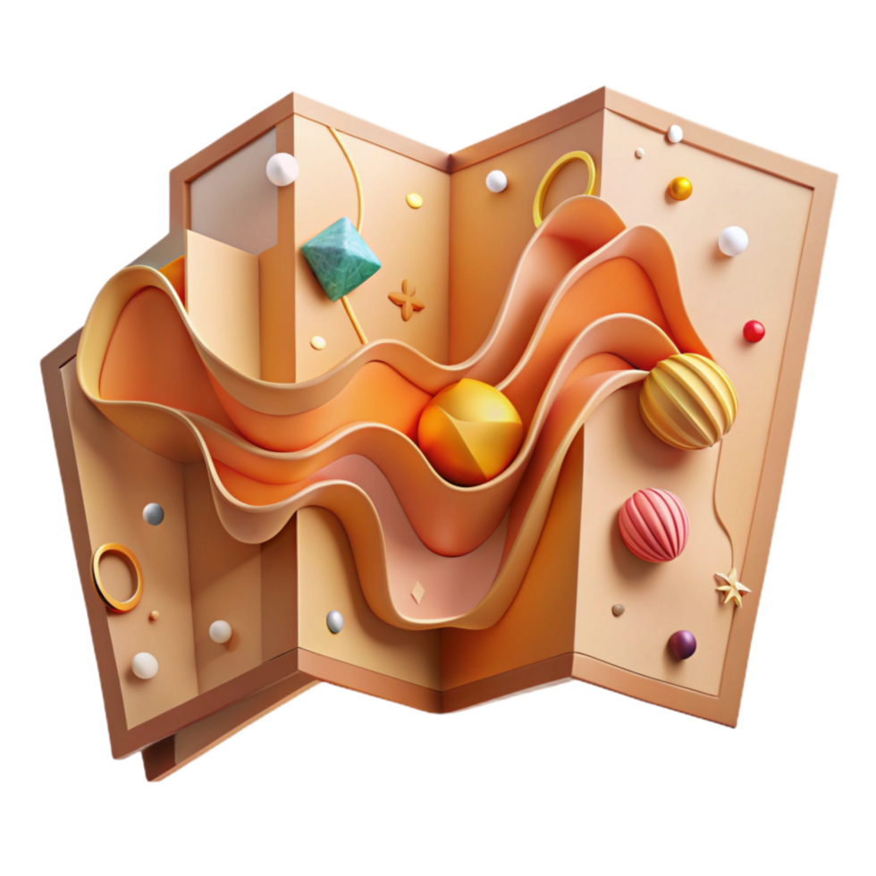 beautiful traditional Folded Paper Map Warm Lighting Cutout Element high resolution png
