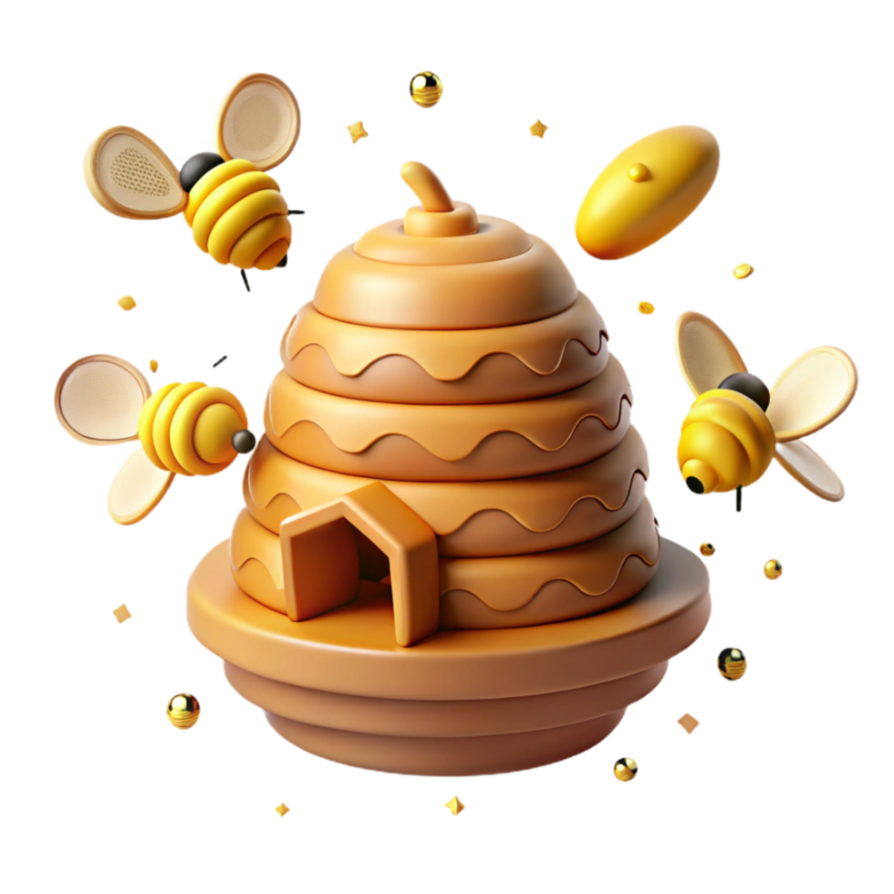 beautiful minimalist Beehive with Bees Flying Around Isolated high quality png