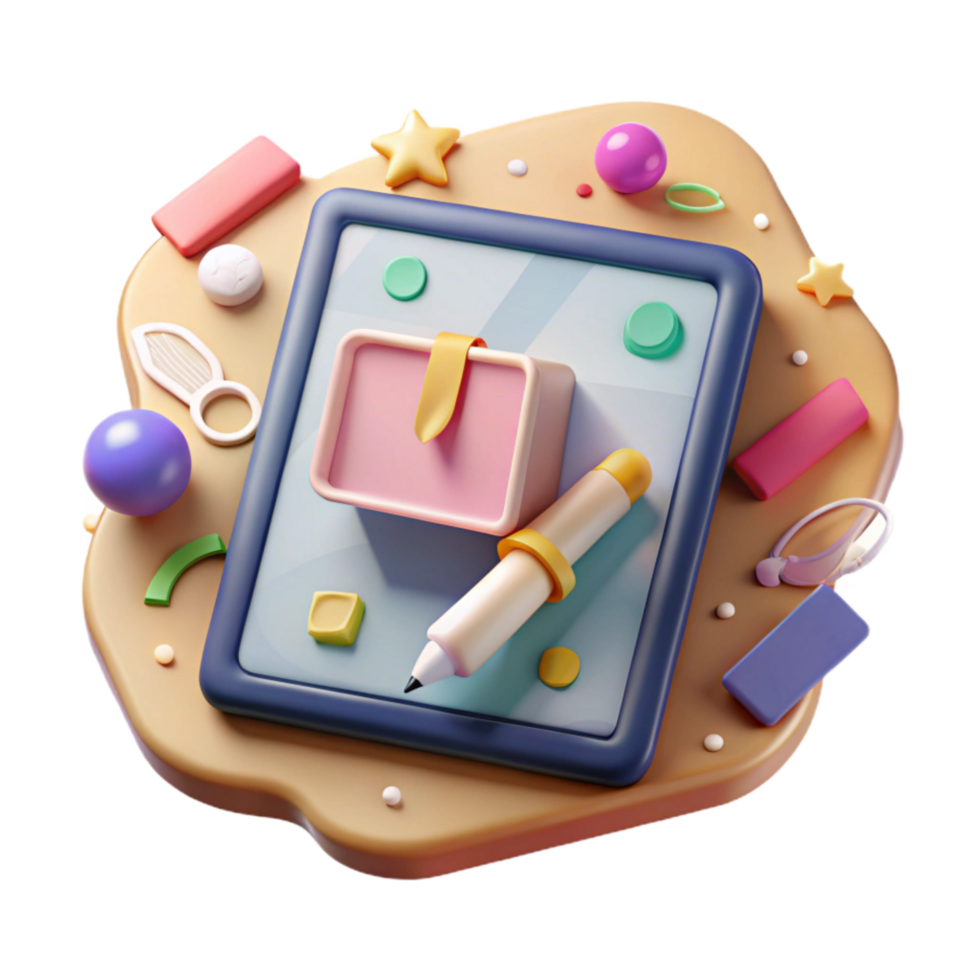 serene rustic Educational Technology Icon Tablet and Stylus Isolated png