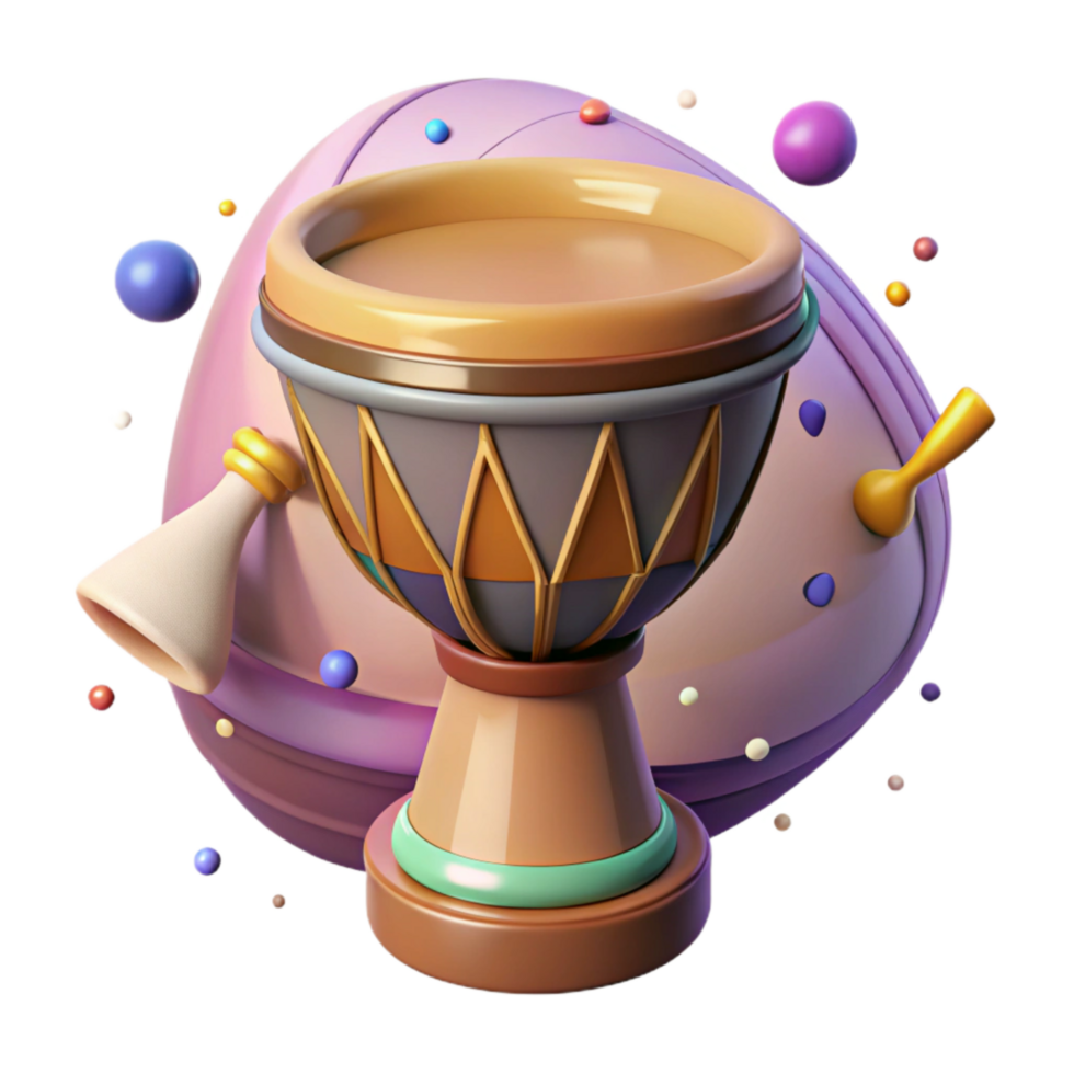 dramatic artistic Darbuka Goblet Drum Middle Eastern Music Ceramic Body Cutout on Transparent Background png