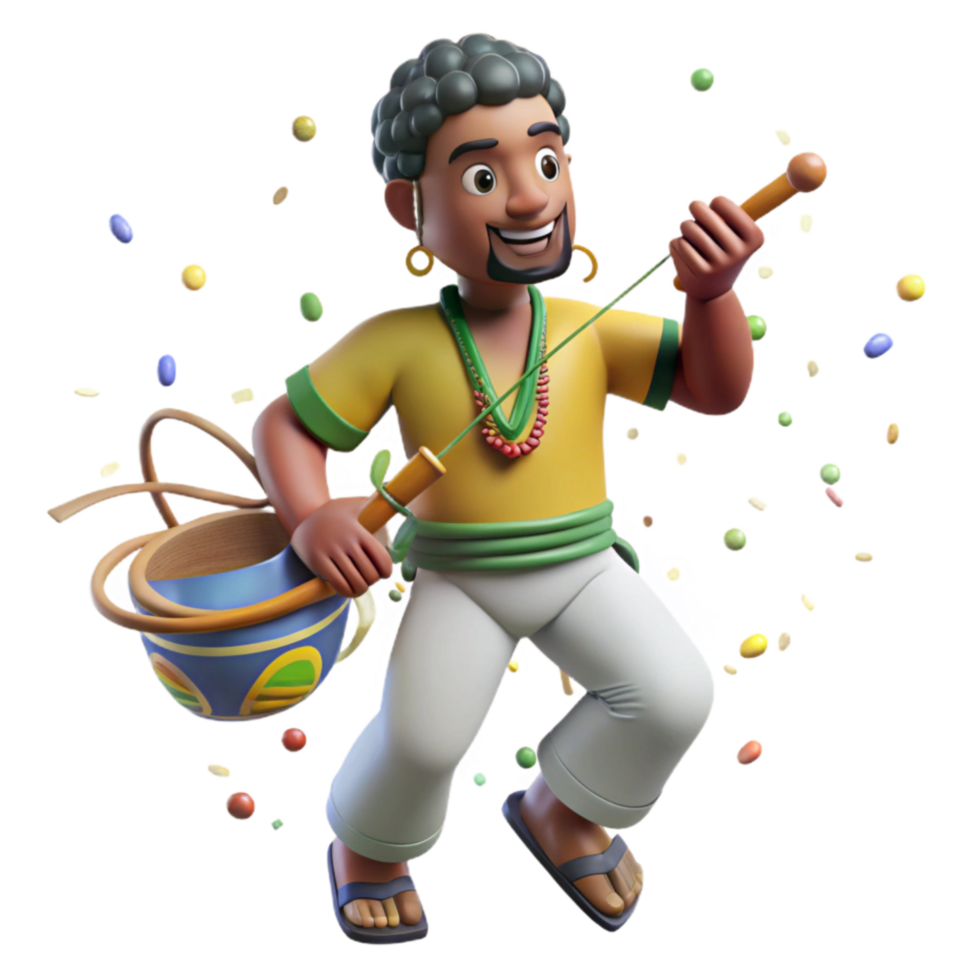 elegant classic Brazilian Berimbau Player Capoeira Pose Isolated Element authentic png