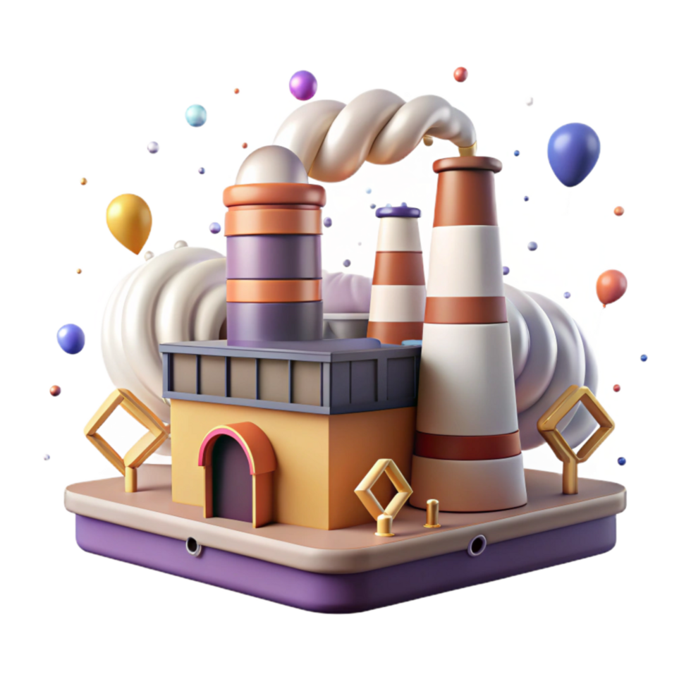 magnificent rustic Factory with Smoke Stacks and Green Filters Isolated premium png