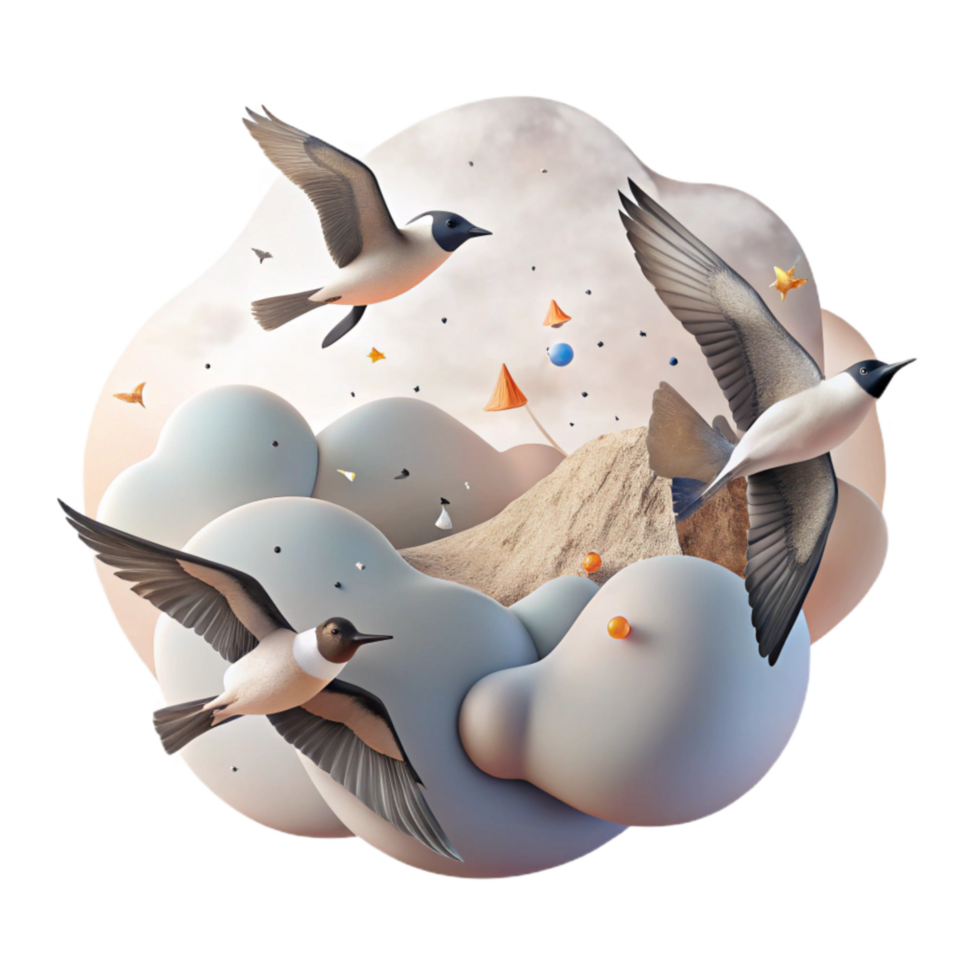 stunning minimalist Bird Migration Flight Formation Cutout Cloudy Sky Transparent Background authentic png