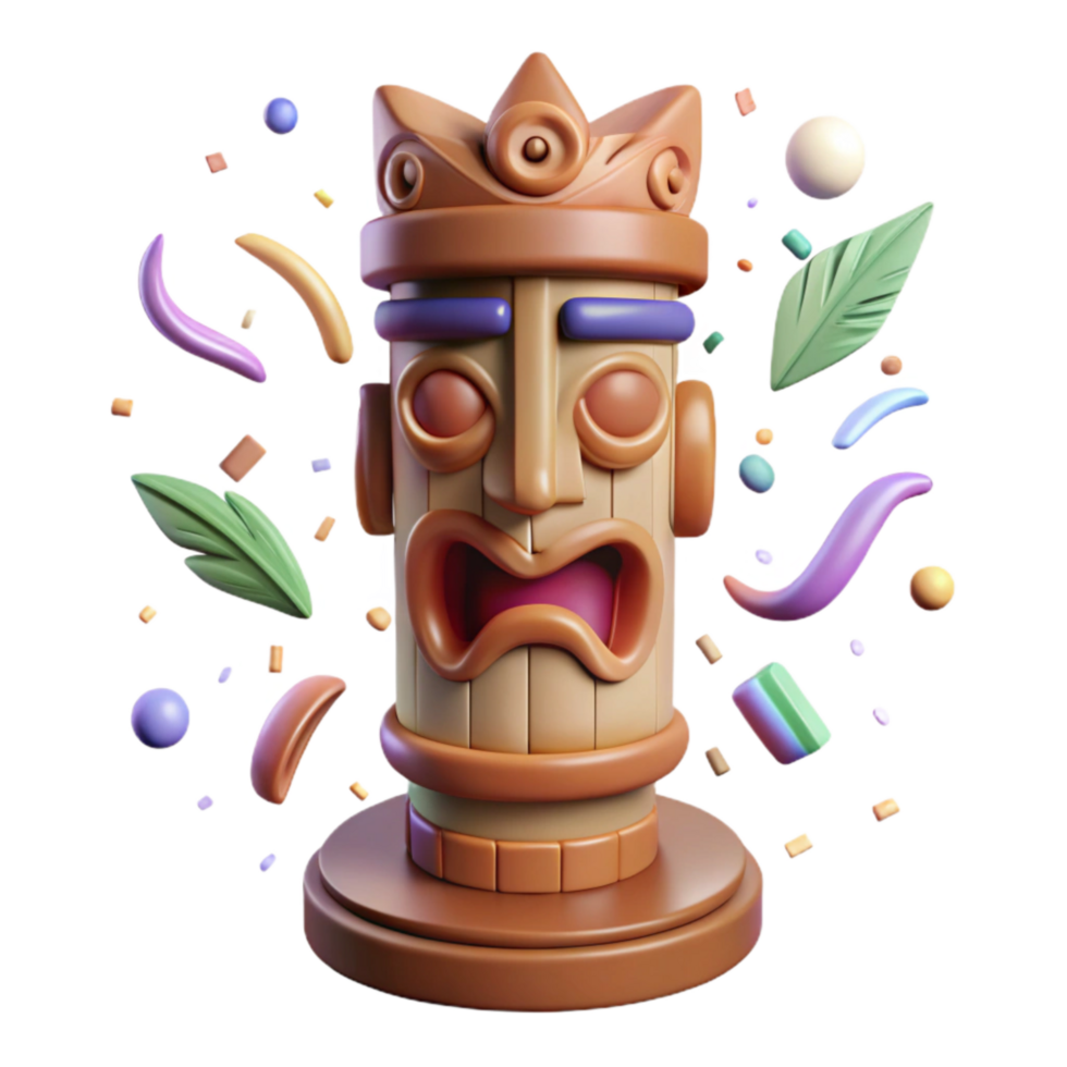 elegant abstract Front View of Carved Wooden Animal Figure Isolated authentic png