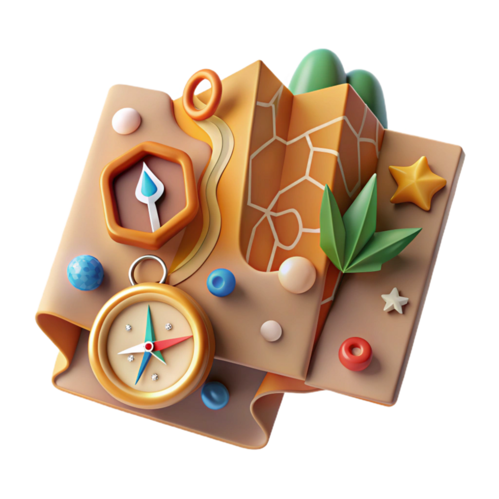 serene traditional Folded Map with Compass Travel Essentials Cutout exclusive png